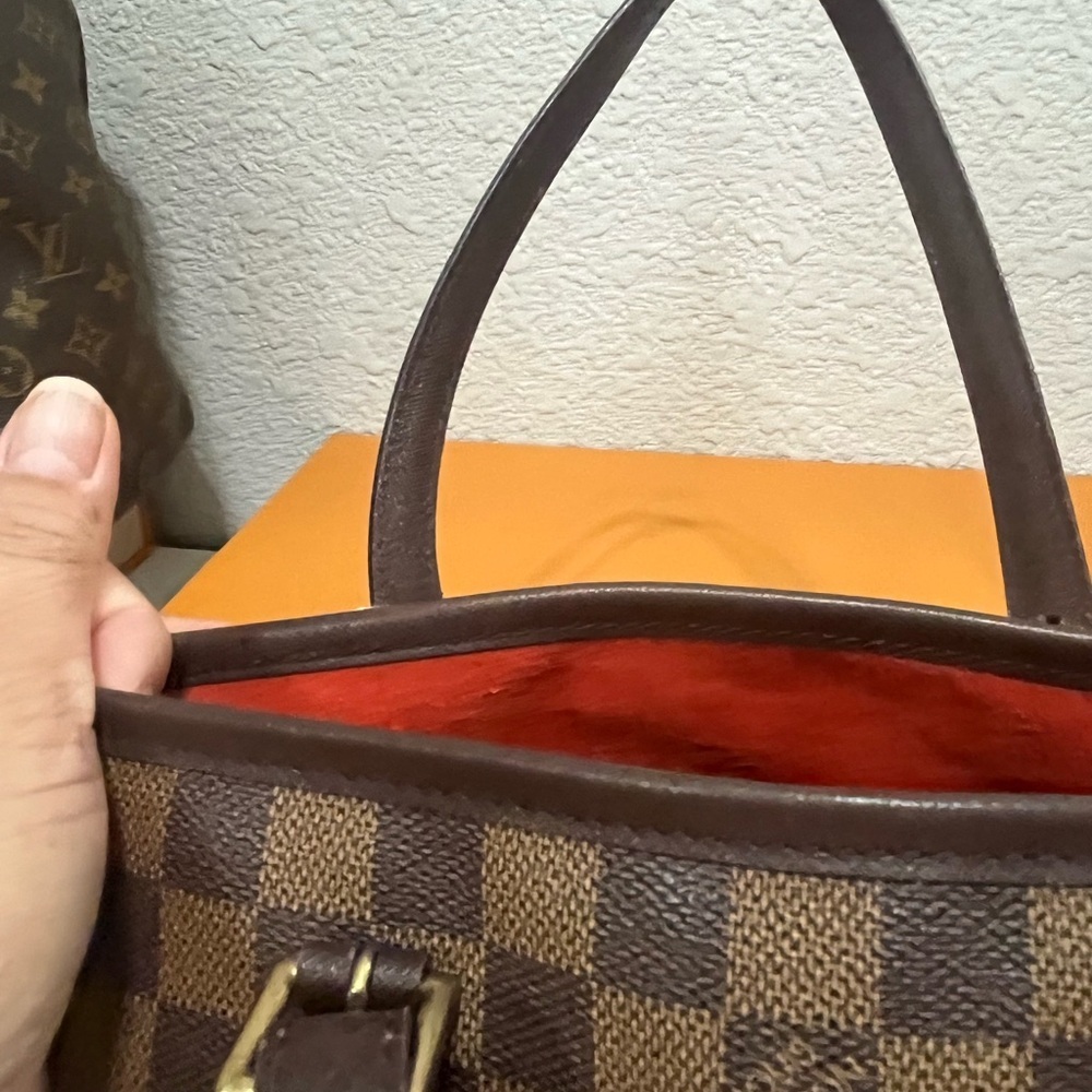 Louis Vuitton Brown Checkered Tote Bag with Gold Accents - Picture 8 of 12
